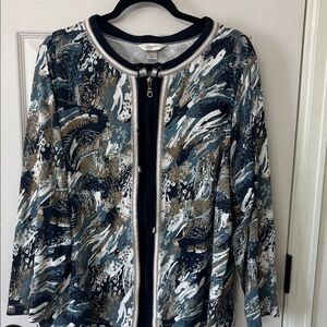 CJ Banks Navy and Beige Patterned Light Zip Up